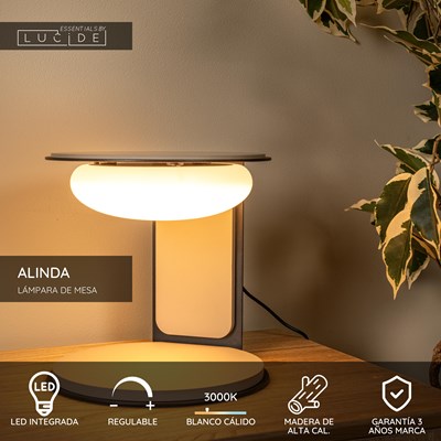 Lucide ALINDA - Lámpara de mesa - Ø 20 cm - LED Regul. - 1x9W 3000K - Taupe | Essential